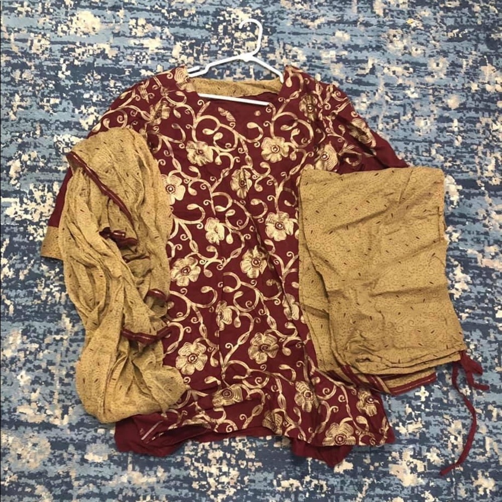 Beautiful Embroidered Garnet and Gold Outfit